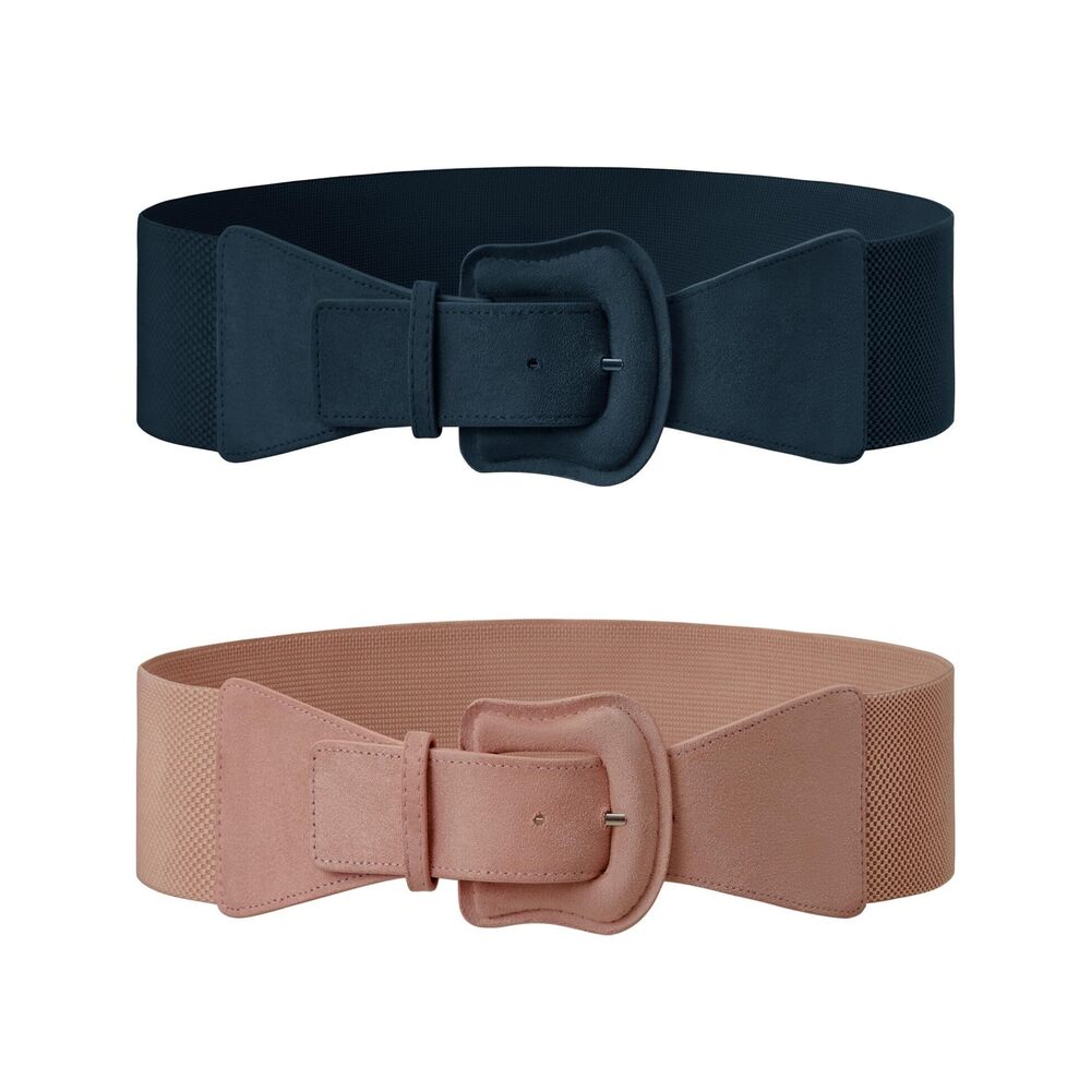 7515 2 Pack Suede Womens Elastic Wide Belts For Dresses Fashion